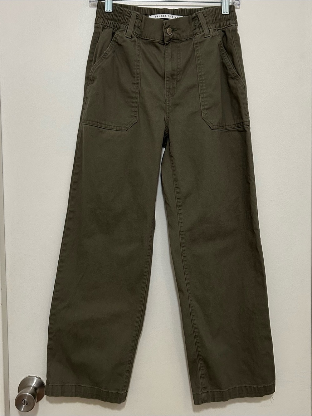 Celebrity Pink Khaki Wide Leg Cargo Pants High Rise Elastic Back S Casual Style - Picture 2 of 8